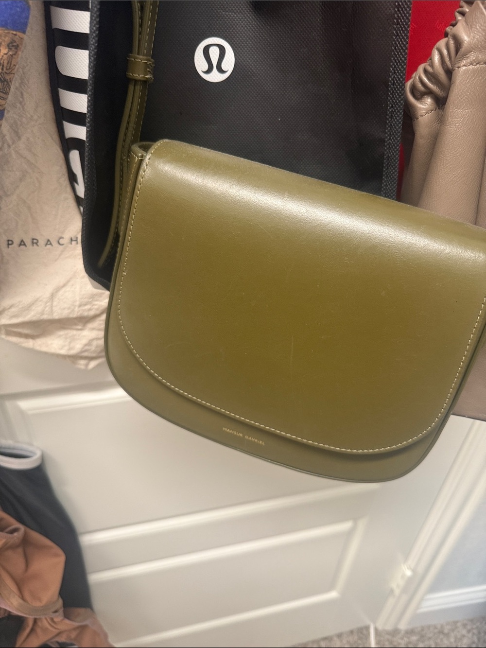 Mansur Gavriel mini Olive Leather Saddle Crossbody
